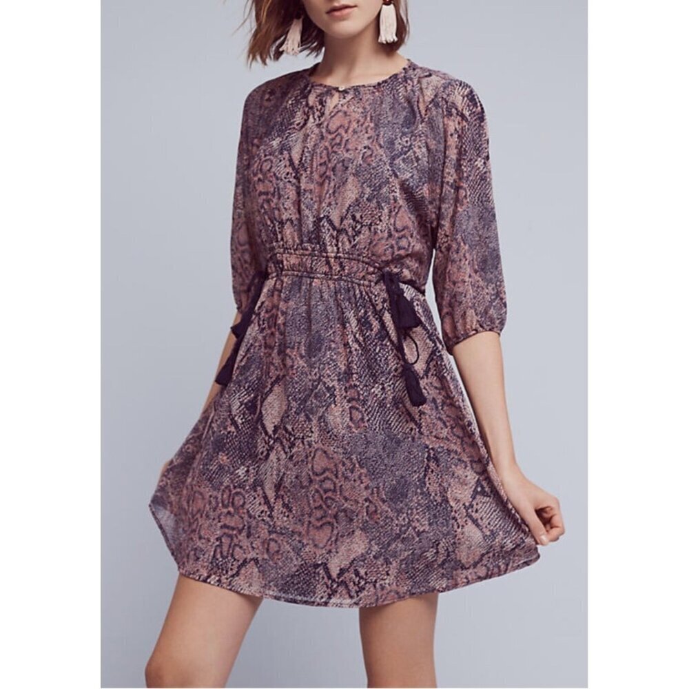 Floreat Anthropologie Zahara Dress Womens Sz M Pink Snakeskin Animal‎ Print Boho